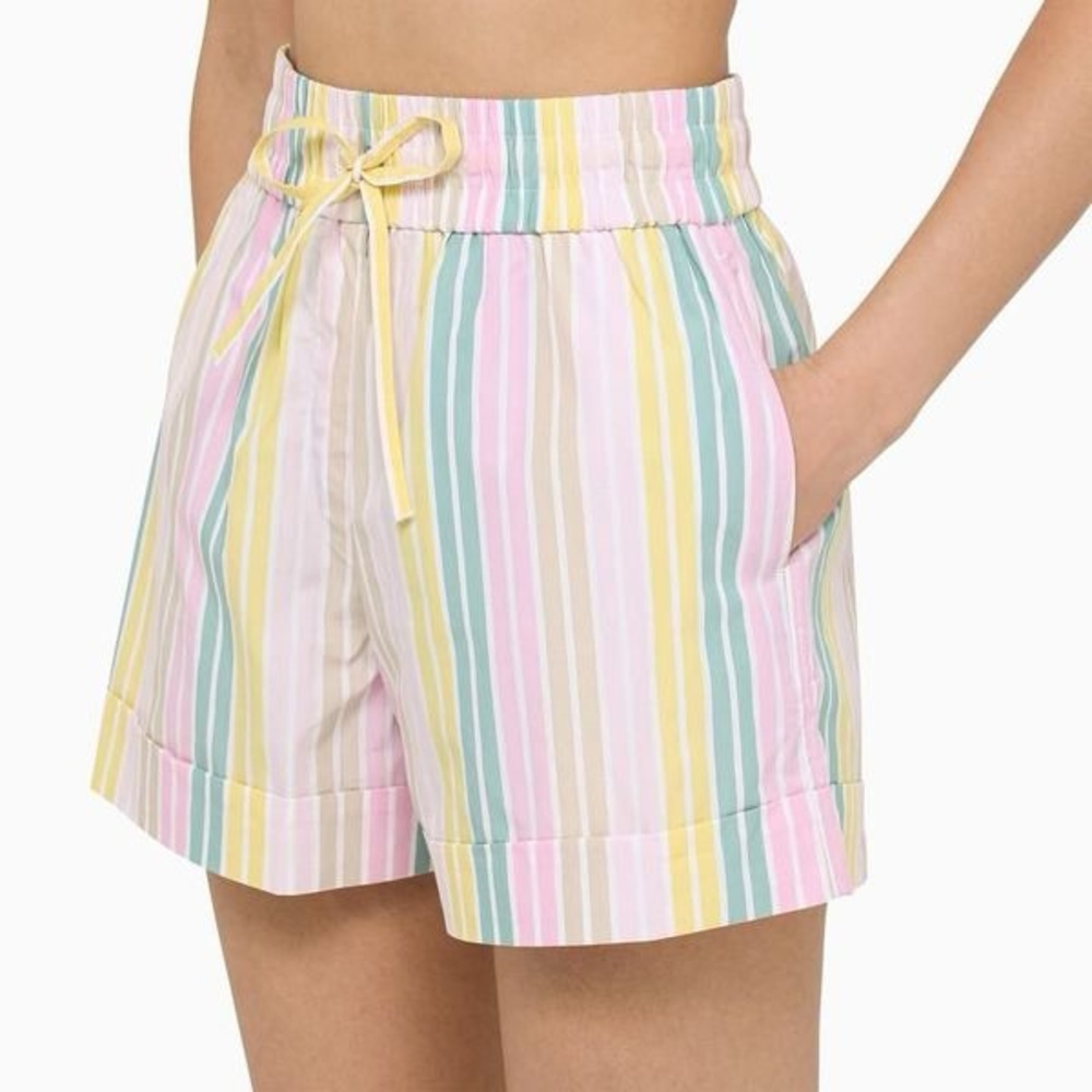 GANNI Striped Shorts in Cotton